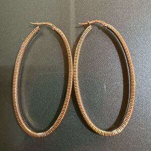 Gold-Tone Textured Oval Hoop Earrings - Women